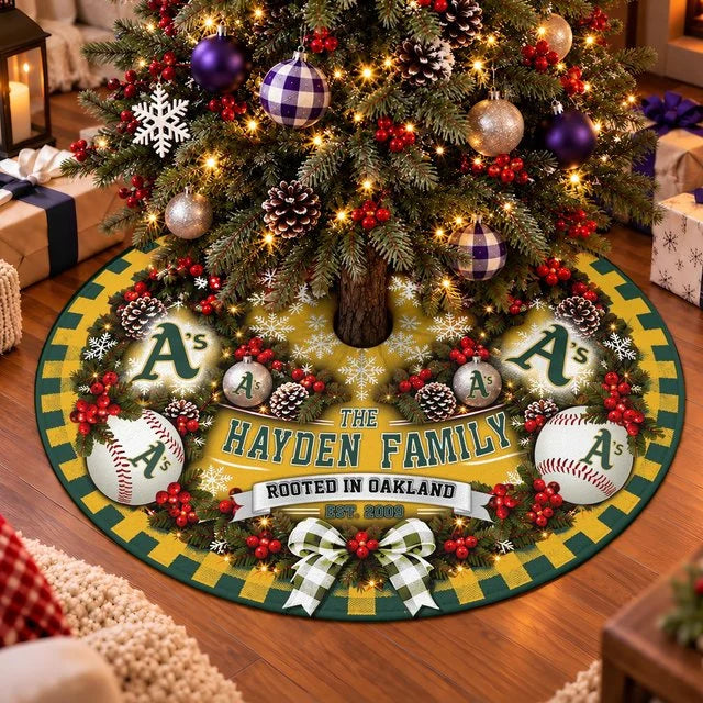 [FLASH SALE] FAMILY NAME & EST. MLB23 OAS THE ATHLETICS CHRISTMAS TREE SKIRT
