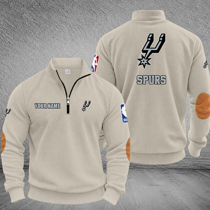 [HOT DEAL] NEW CUSTOMIZED NBA23 SAS SAN ANTONIO SPURS MULTICOLOR STRIPED QUATER ZIP SWEATSHIRT