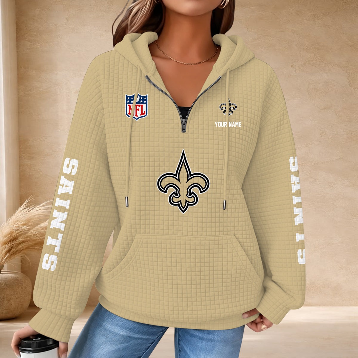 [SPECIAL OFFER] NEW CUSTOMIZED NFL24 NOS THE SAINTS QUARTER ZIP HOODIE