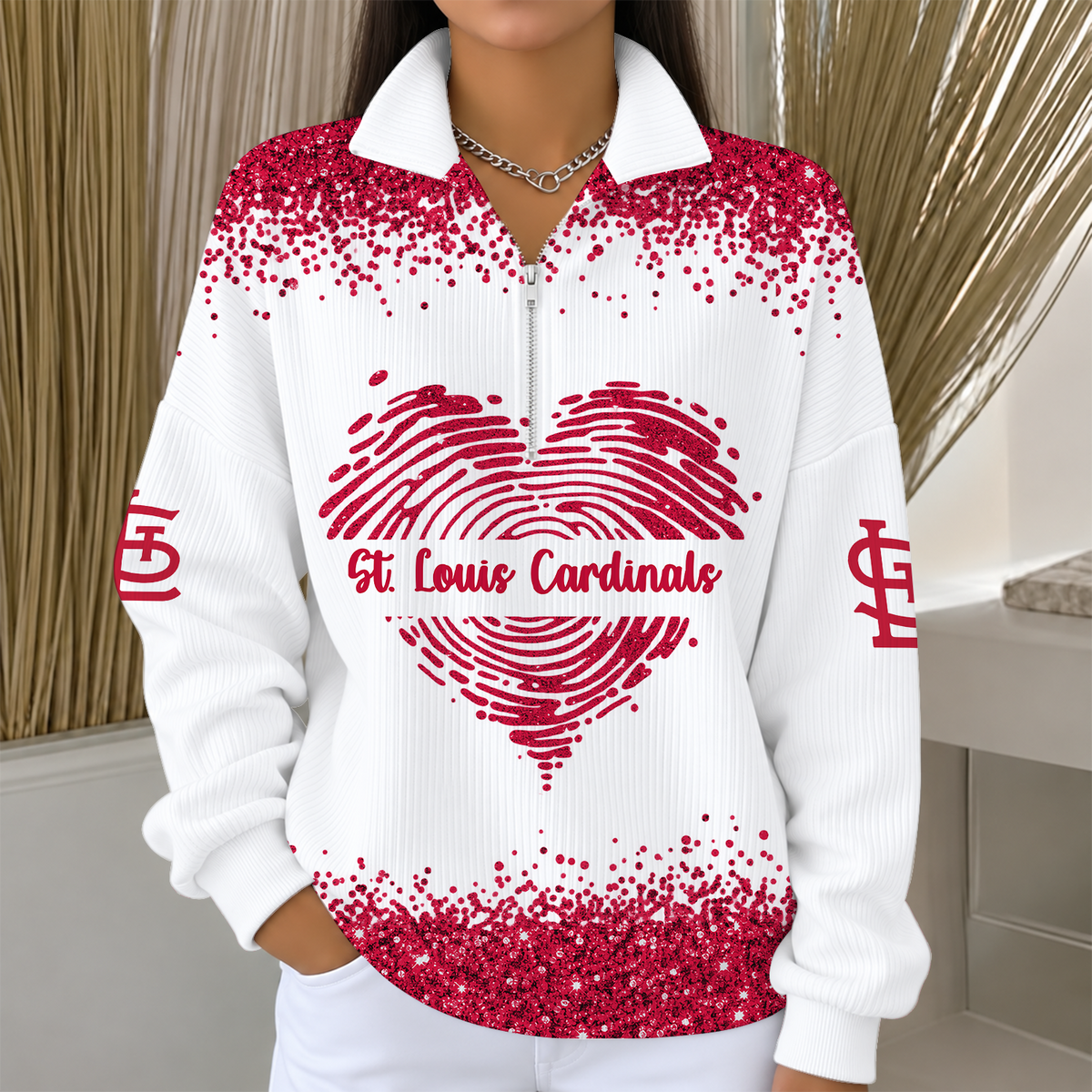 [FLASH SALE] NEW CUSTOMIZED MLB24 SLC THE CARDINALS QUARTER ZIP RIBBED SWEATER