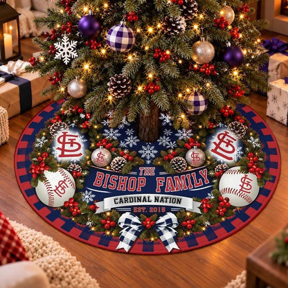 [FLASH SALE] FAMILY NAME & EST. MLB24 SLC THE CARDINALS CHRISTMAS TREE SKIRT