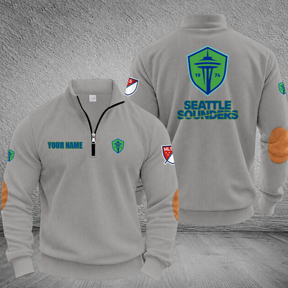 [FAN EXCLUSIVE] NEW CUSTOMIZED MLS24 SSF SEATTLE SOUNDERS FC MULTICOLOR STRIPED QUATER ZIP SWEATSHIRT