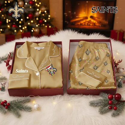 [SPECIAL OFFER] NEW CUSTOMIZED NFL24 NOS THE SAINTS LONG-SLEEVE PAJAMA SET