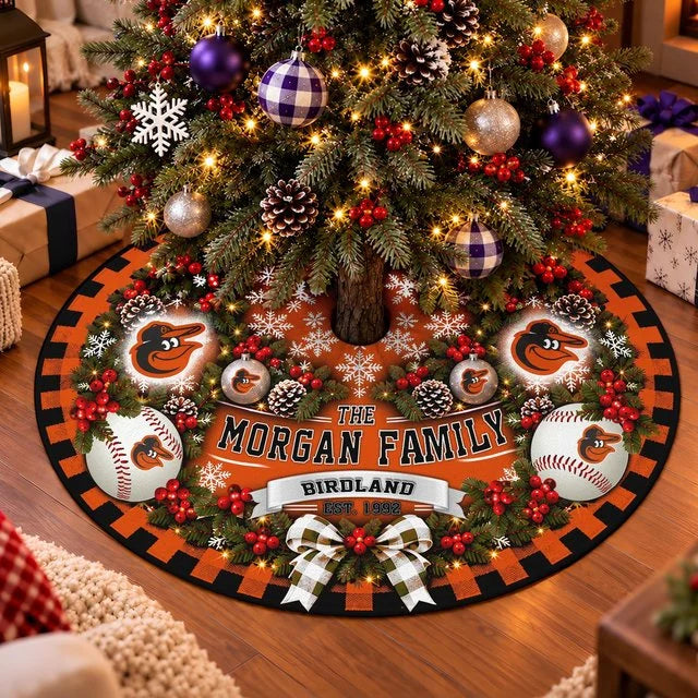 [FLASH SALE] FAMILY NAME & EST. MLB25 BOS THE ORIOLES CHRISTMAS TREE SKIRT