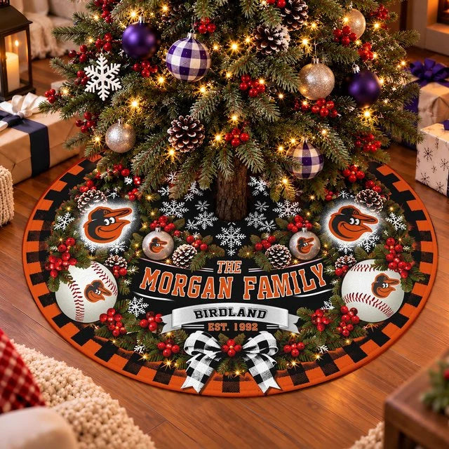 [FLASH SALE] FAMILY NAME & EST. MLB25 BOS THE ORIOLES CHRISTMAS TREE SKIRT