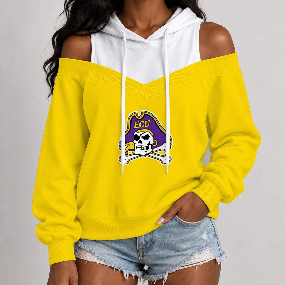 [BIG DEAL] PERSONALIZED UNI25 ECU EAST CAROLINA PIRATES WOMEN'S OFF-SHOULDER HOODIE