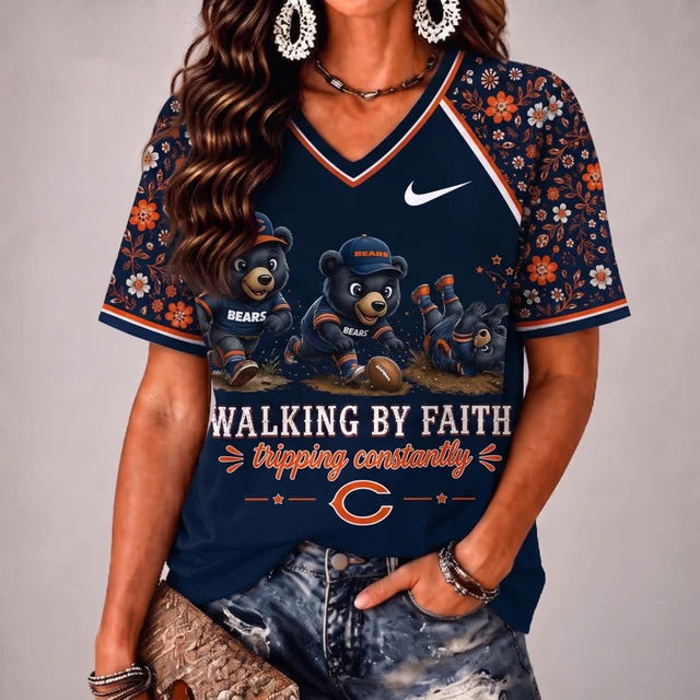 [SPECIAL OFFER] NEW CUSTOMIZED NFL26 CCB CHICAGO BEARS V-NECK FEMALE SHIRT