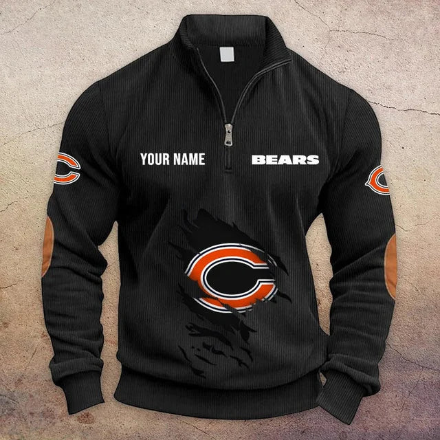 [SPECIAL OFFER] NEW CUSTOMIZED NFL26 CCB CHICAGO BEARS MULTICOLOR STRIPED QUATER ZIP SWEATSHIRT