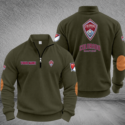 [FAN EXCLUSIVE] NEW CUSTOMIZED MLS26 CLR COLORADO RAPIDS MULTICOLOR STRIPED QUATER ZIP SWEATSHIRT