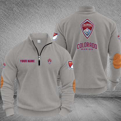 [FAN EXCLUSIVE] NEW CUSTOMIZED MLS26 CLR COLORADO RAPIDS MULTICOLOR STRIPED QUATER ZIP SWEATSHIRT