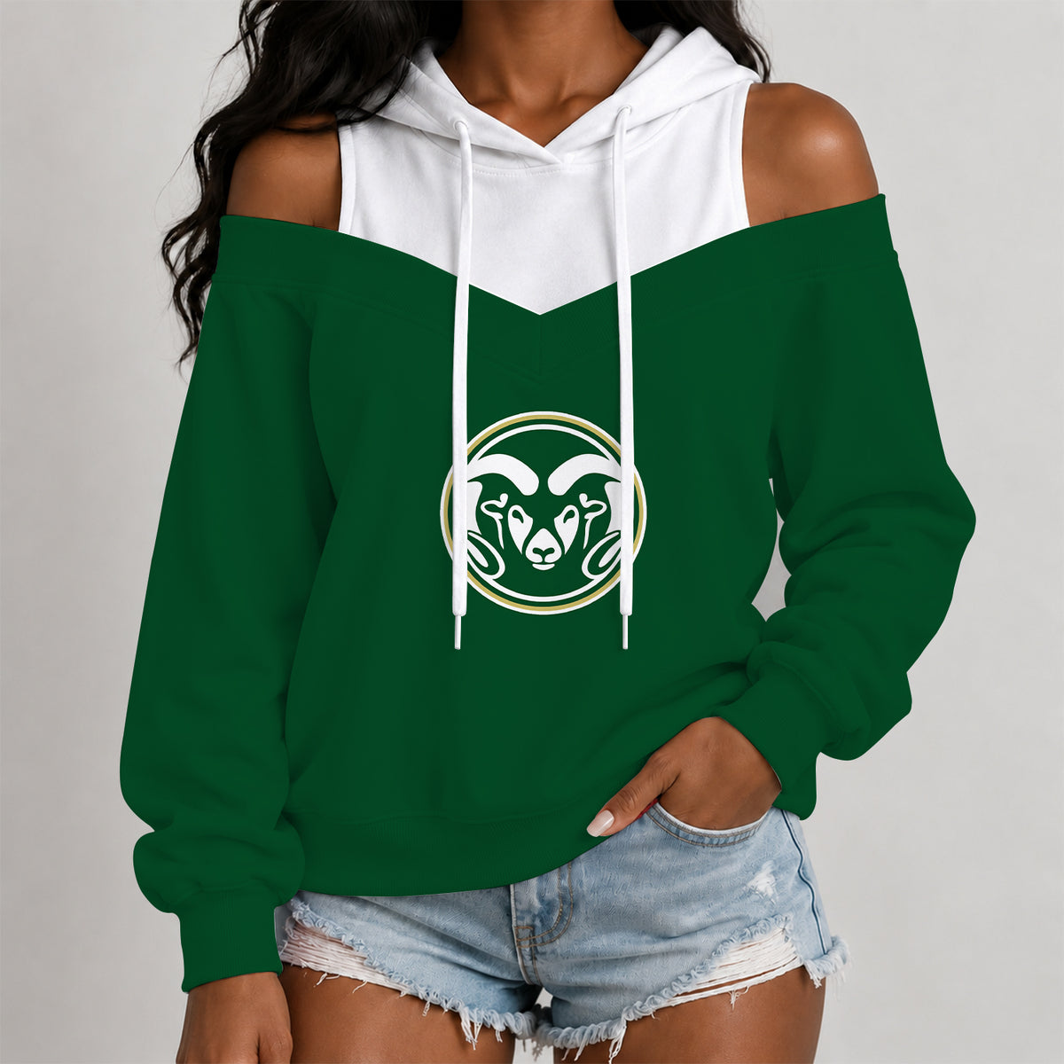 [BIG DEAL] PERSONALIZED UNI26 FAU COLORADO STATE RAMS WOMEN'S OFF-SHOULDER HOODIE