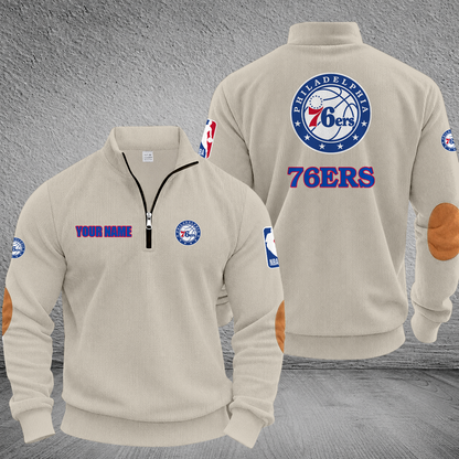 [HOT DEAL] NEW CUSTOMIZED NBA26 P76 PHILADELPHIA 76ERS MULTICOLOR STRIPED QUATER ZIP SWEATSHIRT