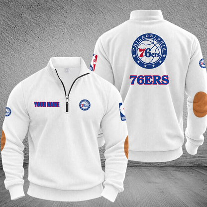 [HOT DEAL] NEW CUSTOMIZED NBA26 P76 PHILADELPHIA 76ERS MULTICOLOR STRIPED QUATER ZIP SWEATSHIRT