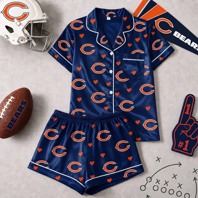 [SPECIAL OFFER] NEW CUSTOMIZED NFL26 CCB CHICAGO BEARS SHORT-SLEEVE PAJAMAS SET