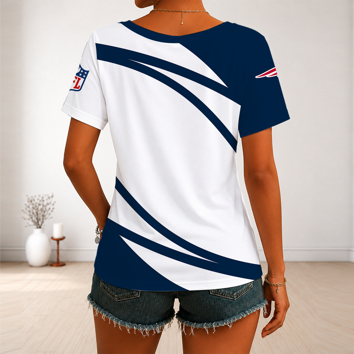 [SPECIAL OFFER] NEW CUSTOMIZED NFL27 NEP NEW ENGLAND PATRIOTS V-NECK FEMALE SHIRT