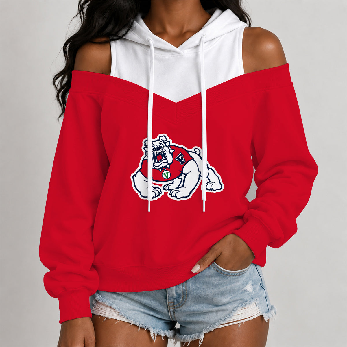 [BIG DEAL] PERSONALIZED UNI27 FSU FRESNO STATE BULLDOGS WOMEN'S OFF-SHOULDER HOODIE