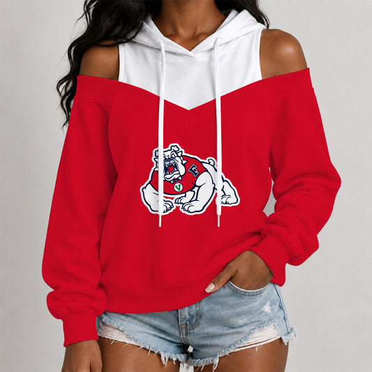 [BIG DEAL] PERSONALIZED UNI27 FSU FRESNO STATE BULLDOGS WOMEN'S OFF-SHOULDER HOODIE