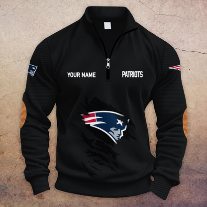 [SPECIAL OFFER] NEW CUSTOMIZED NFL27 NEP NEW ENGLAND PATRIOTS MULTICOLOR STRIPED QUATER ZIP SWEATSHIRT