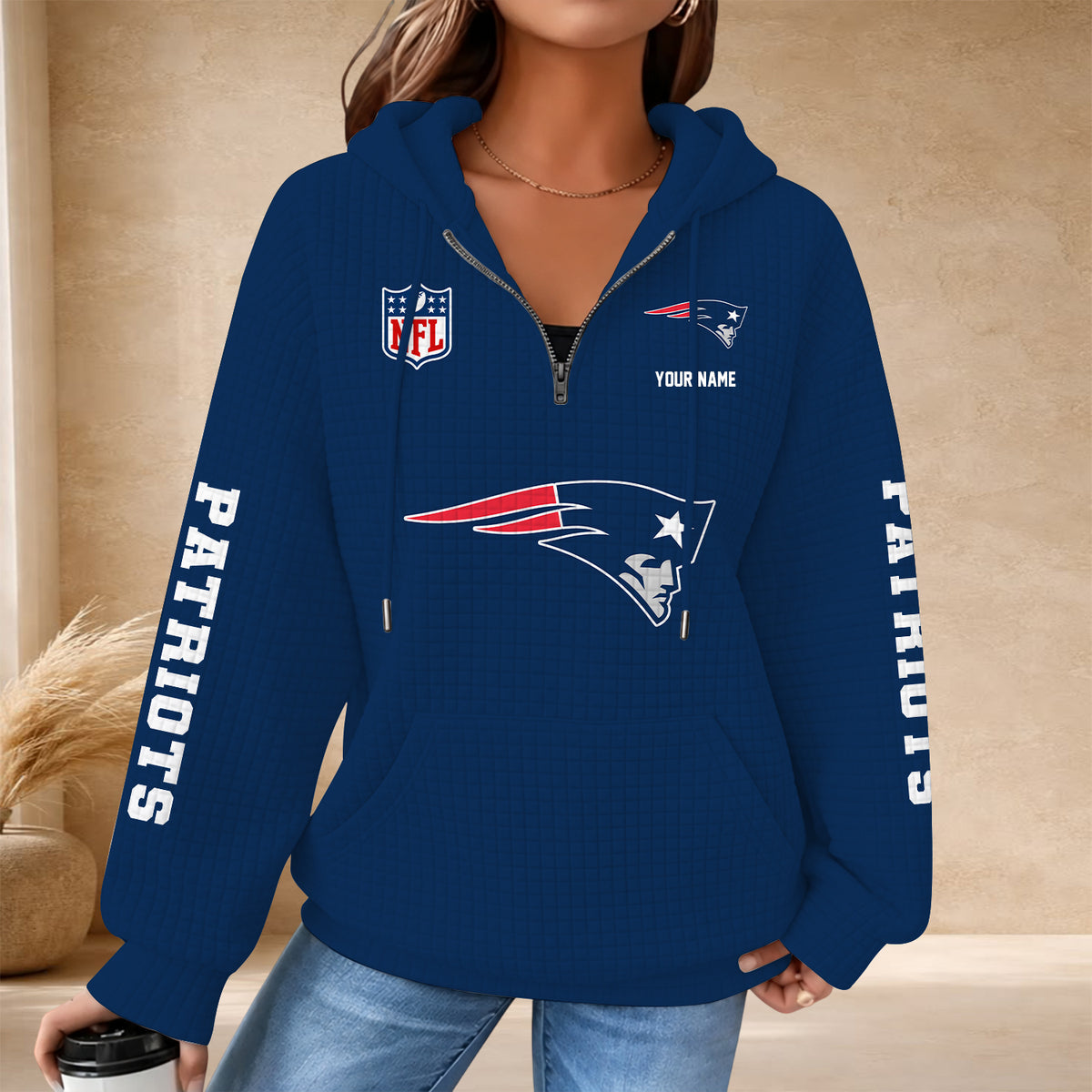[SPECIAL OFFER] NEW CUSTOMIZED NFL27 NEP THE PATRIOTS QUARTER ZIP HOODIE