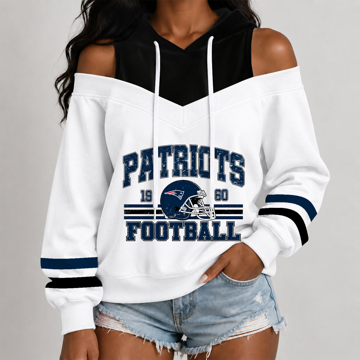 [SPECIAL OFFER] NEW CUSTOMIZED NFL27 NEP THE PATRIOTS WOMEN'S OFF-SHOULDER HOODIE