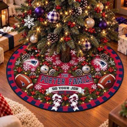 [SPECIAL OFFER] FAMILY NAME & EST. NFL27 NEP THE PATRIOTS CHRISTMAS TREE SKIRT
