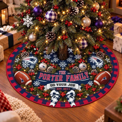 [SPECIAL OFFER] FAMILY NAME & EST. NFL27 NEP THE PATRIOTS CHRISTMAS TREE SKIRT