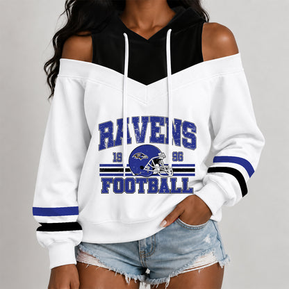 [SPECIAL OFFER] NEW CUSTOMIZED NFL28 BTR THE RAVENS WOMEN'S OFF-SHOULDER HOODIE
