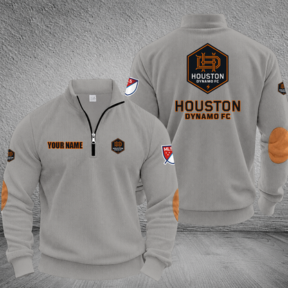 [FAN EXCLUSIVE] NEW CUSTOMIZED MLS28 HDF HOUSTON DYNAMO FC MULTICOLOR STRIPED QUATER ZIP SWEATSHIRT