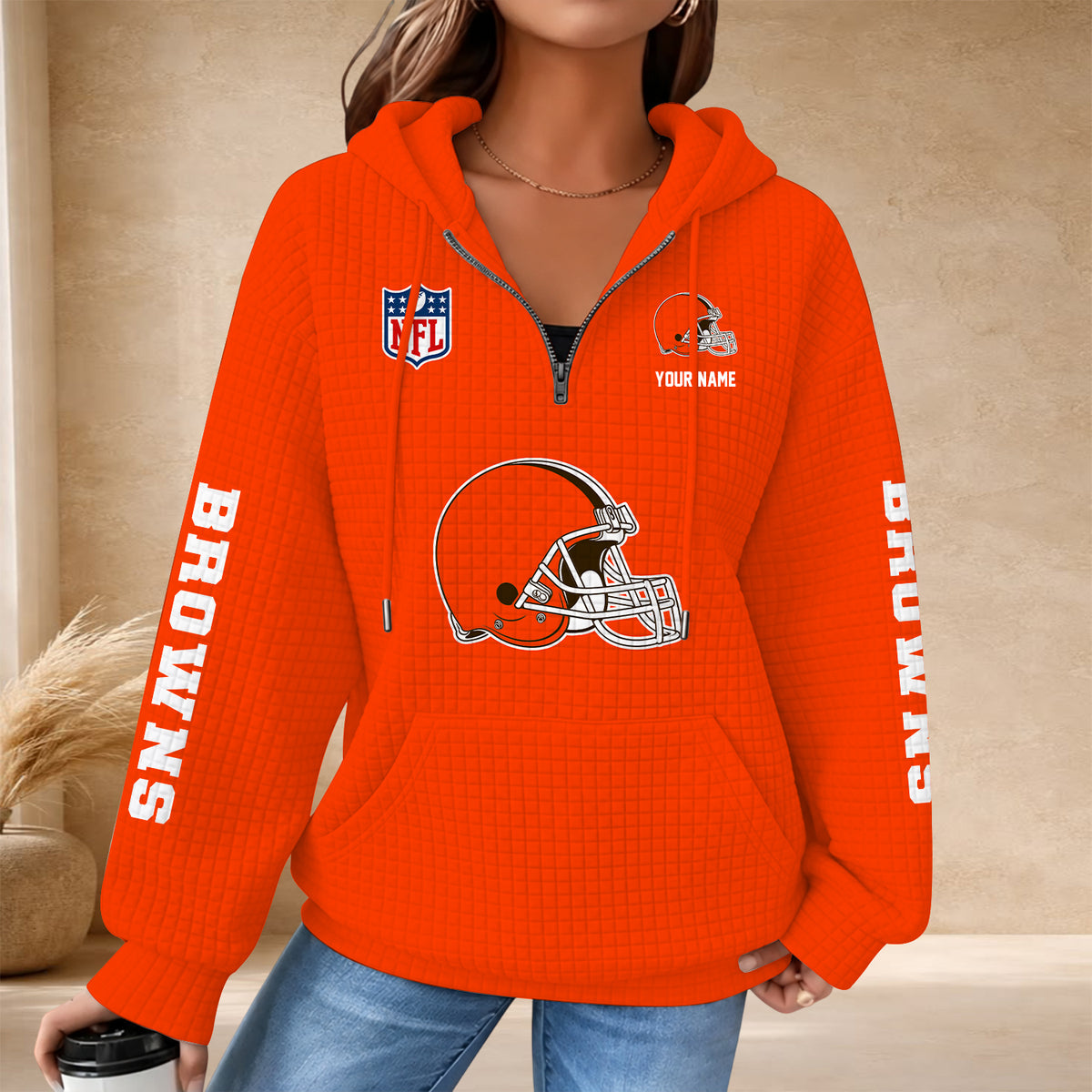 [SPECIAL OFFER] NEW CUSTOMIZED NFL29 CLB THE BROWNS QUARTER ZIP HOODIE