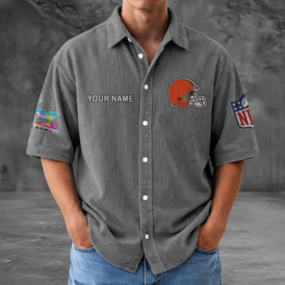 [SPECIAL OFFER] NEW CUSTOMIZED NFL29 CLB CLEVELAND BROWNS SEERSUCKER BUTTON SHIRT