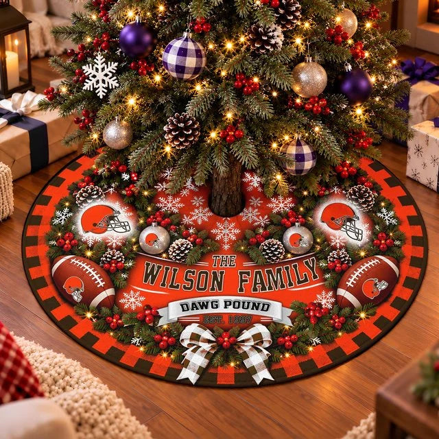 [SPECIAL OFFER] FAMILY NAME & EST. NFL29 CLB THE BROWNS CHRISTMAS TREE SKIRT
