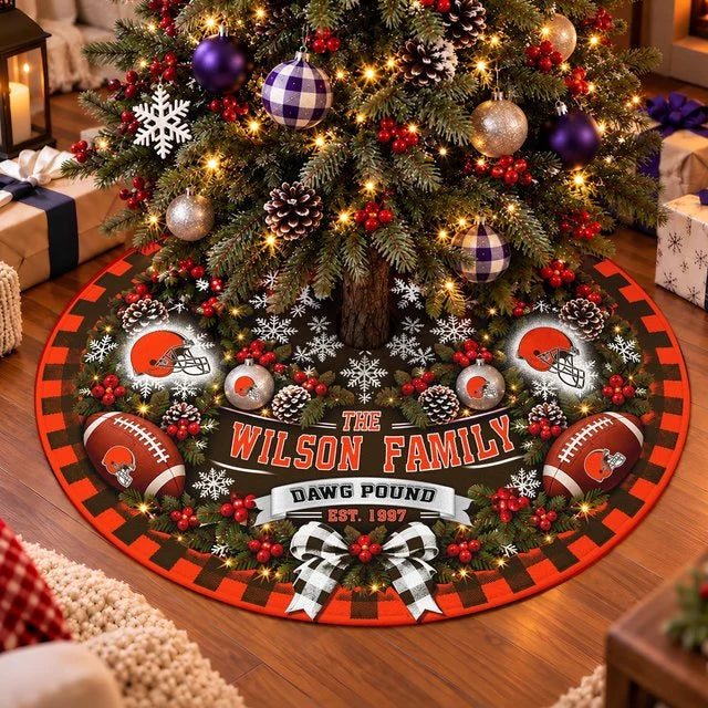 [SPECIAL OFFER] FAMILY NAME & EST. NFL29 CLB THE BROWNS CHRISTMAS TREE SKIRT