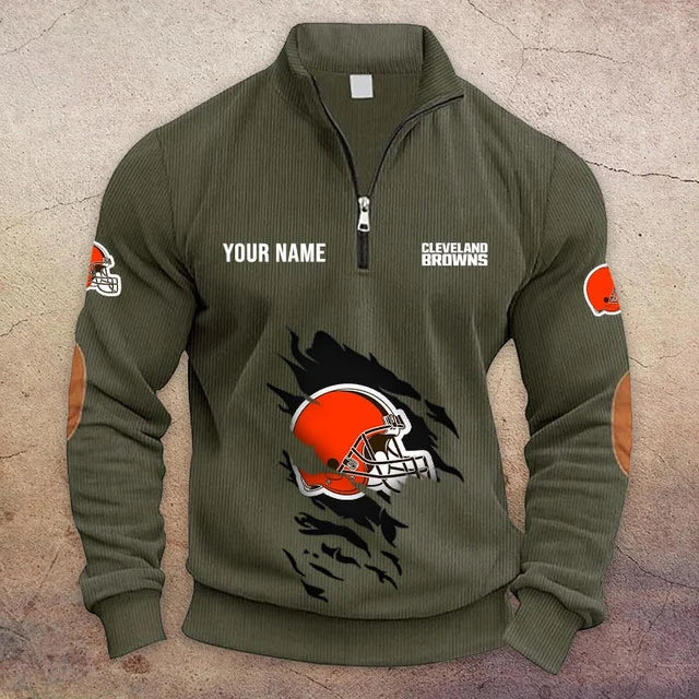 [SPECIAL OFFER] NEW CUSTOMIZED NFL29 CLB CLEVELAND BROWNS MULTICOLOR STRIPED QUATER ZIP SWEATSHIRT