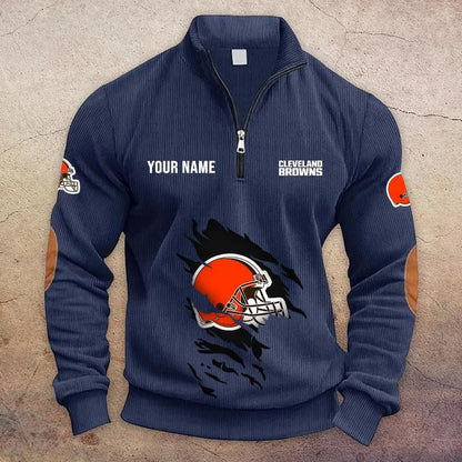 [SPECIAL OFFER] NEW CUSTOMIZED NFL29 CLB CLEVELAND BROWNS MULTICOLOR STRIPED QUATER ZIP SWEATSHIRT