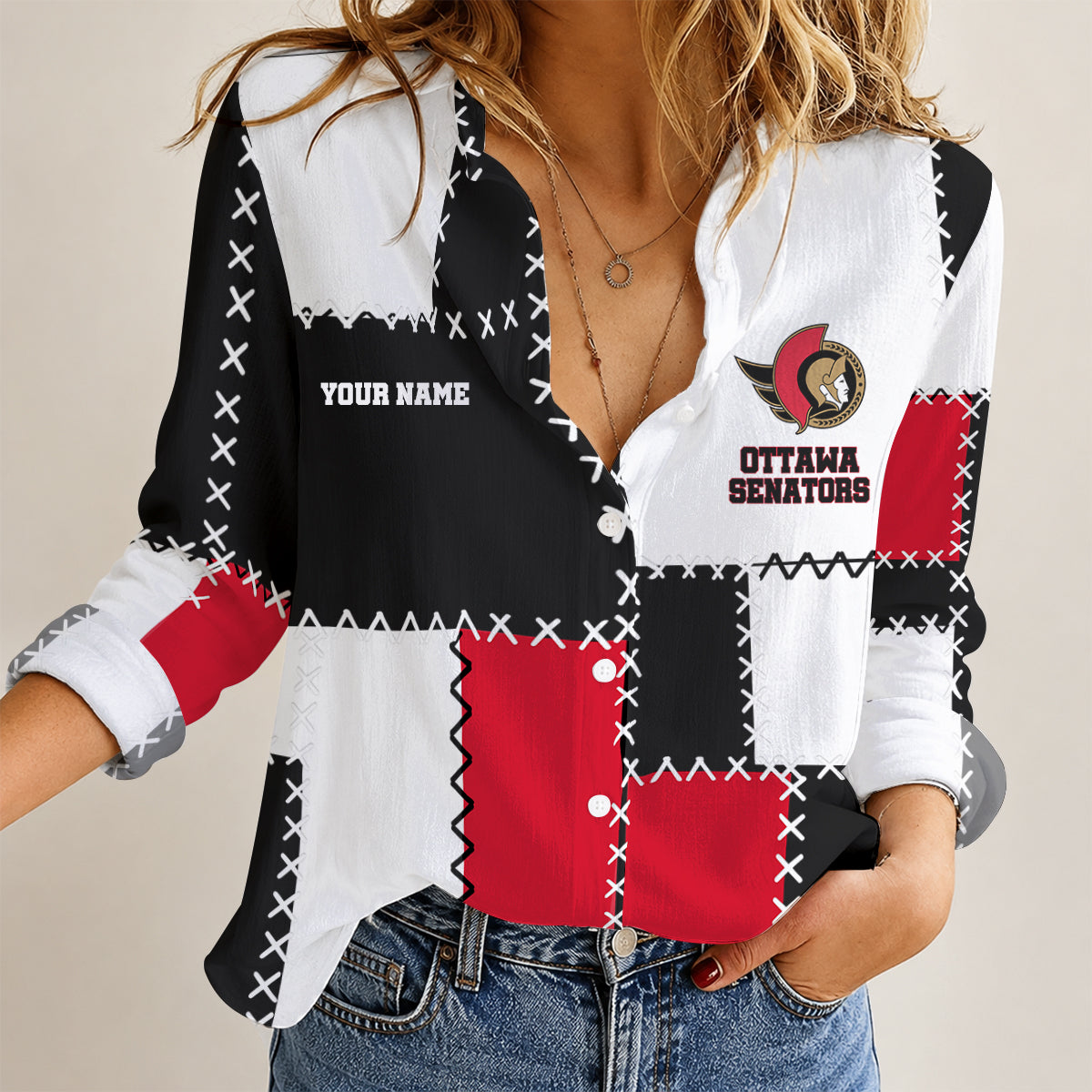 [SUPER SALE] NEW CUSTOMIZED NHL29 OSN THE SENATORS WOMEN'S CASUAL SHIRT