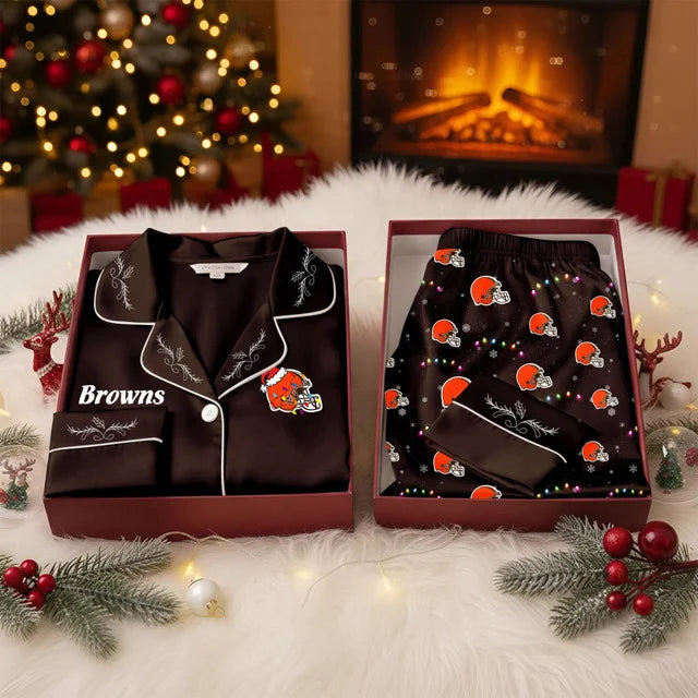 [SPECIAL OFFER] NEW CUSTOMIZED NFL29 CLB THE BROWNS LONG-SLEEVE PAJAMA SET