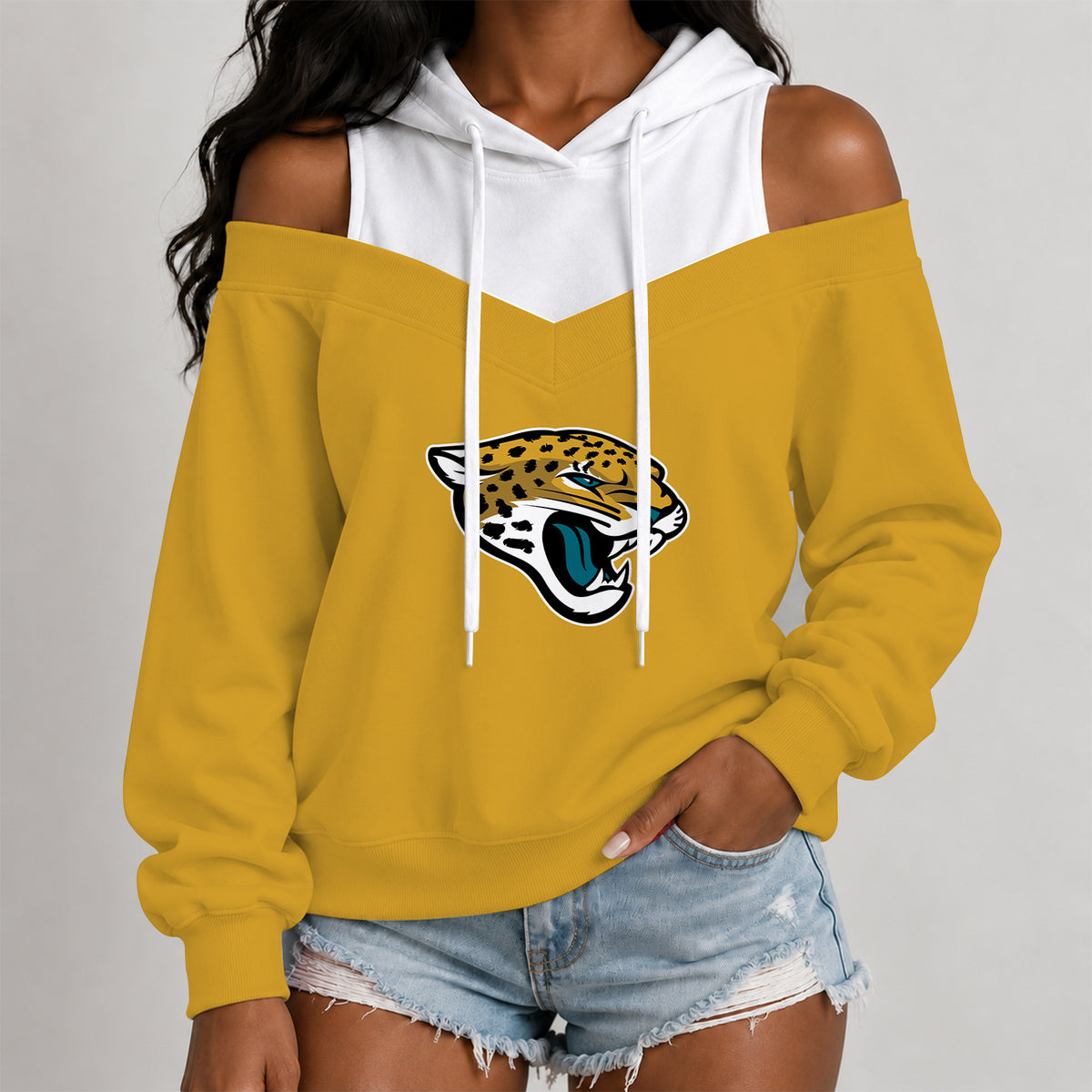 [SPECIAL OFFER] NEW CUSTOMIZED NFL30 JSJ THE JAGUARS WOMEN'S OFF-SHOULDER HOODIE