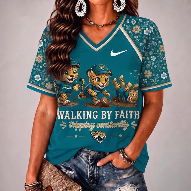 [SPECIAL OFFER] NEW CUSTOMIZED NFL30 JSJ JACKSONVILLE JAGUARS V-NECK FEMALE SHIRT