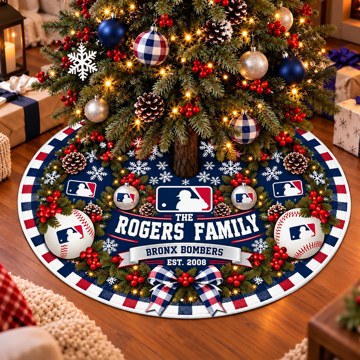 [FLASH SALE] FAMILY NAME & EST. MLB31 MAJOR LEAGUE BASEBALL CHRISTMAS TREE SKIRT