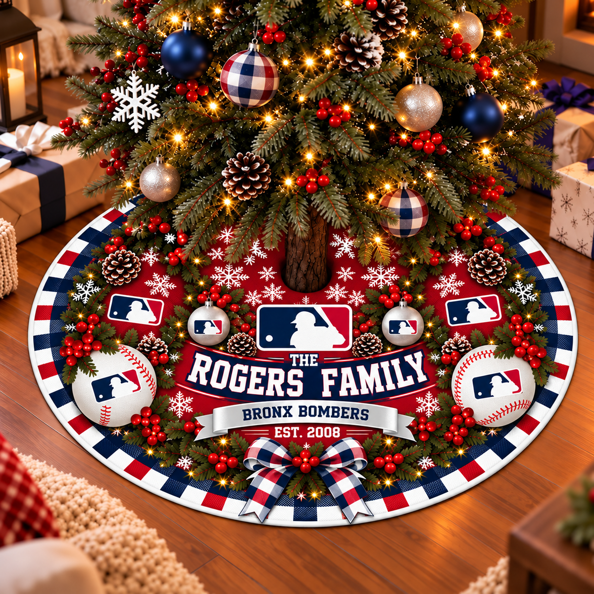 [FLASH SALE] FAMILY NAME & EST. MLB31 MAJOR LEAGUE BASEBALL CHRISTMAS TREE SKIRT