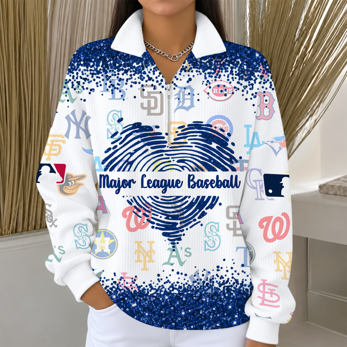 [FLASH SALE] NEW CUSTOMIZED MLB32 ALL TEAMS QUARTER ZIP RIBBED SWEATER