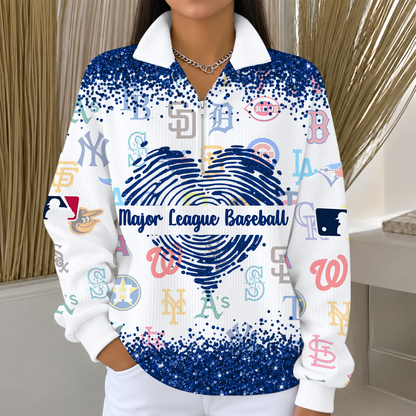 [FLASH SALE] NEW CUSTOMIZED MLB32 ALL TEAMS QUARTER ZIP RIBBED SWEATER