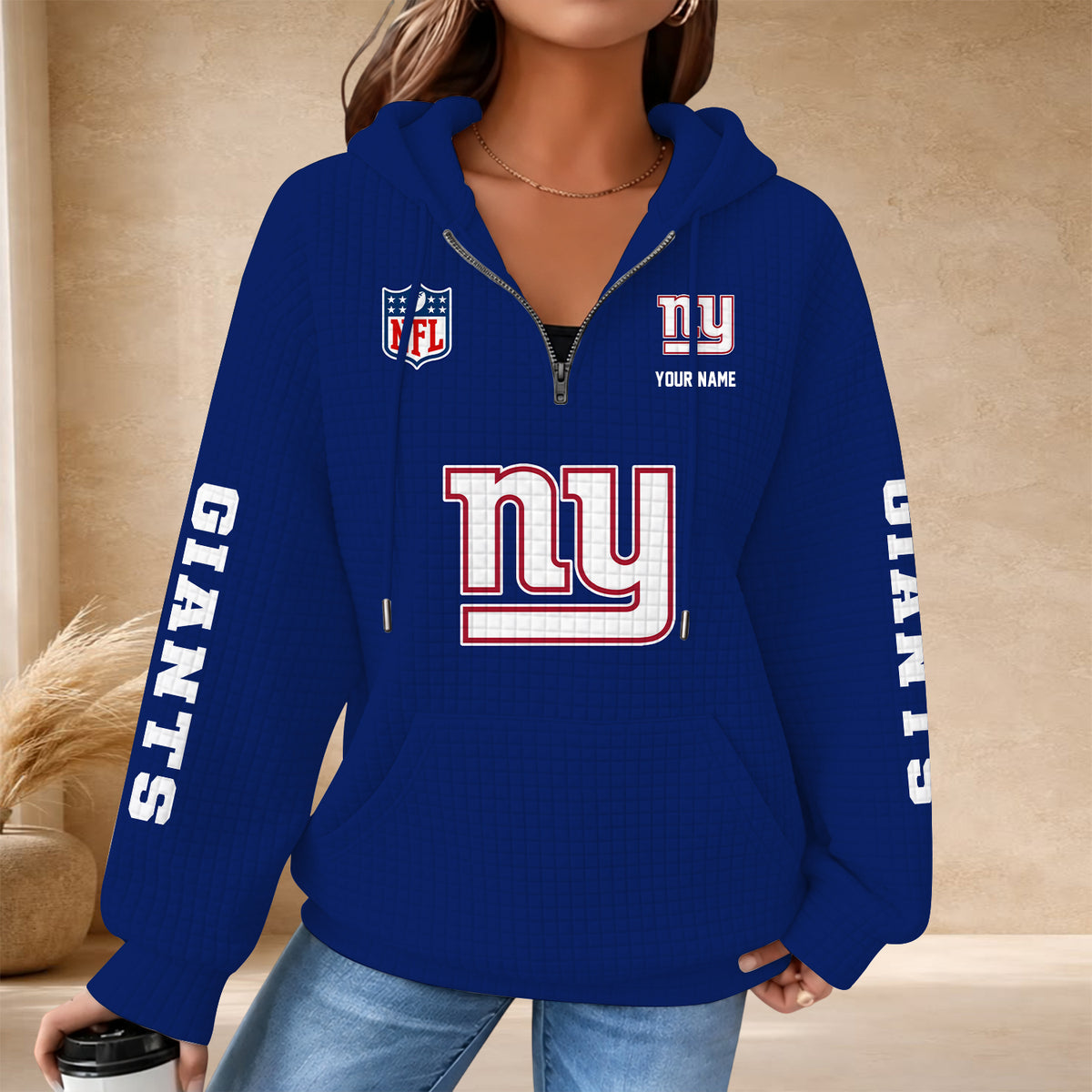 [SPECIAL OFFER] NEW CUSTOMIZED NFL32 NYG THE GIANTS QUARTER ZIP HOODIE