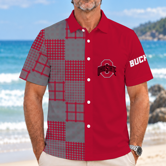 [BIG SALE] PERSONALIZED UNI07 OSB OHIO STATE BUCKEYES SHORT-SLEEVE HAWAIIAN SHIRT