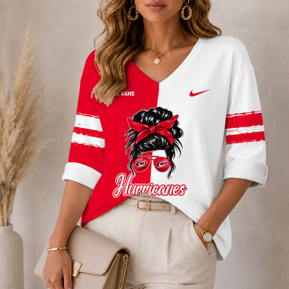 [SUPER SALE] NEW CUSTOMIZED NHL07 CLH THE HURRICANES WOMEN'S HEART V-NECK LONG SLEEVE SHIRT